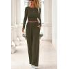 imagePRETTYGARDN Fall Outfits For Women 2025 Soft Pajamas Two Piece Lounge Sets Long Sleeve Shirts Wide Leg Pants TracksuitArmy Green