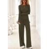 imagePRETTYGARDN Fall Outfits For Women 2025 Soft Pajamas Two Piece Lounge Sets Long Sleeve Shirts Wide Leg Pants TracksuitArmy Green