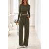 imagePRETTYGARDN Fall Outfits For Women 2025 Soft Pajamas Two Piece Lounge Sets Long Sleeve Shirts Wide Leg Pants TracksuitArmy Green
