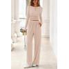 imagePRETTYGARDN Fall Outfits For Women 2025 Soft Pajamas Two Piece Lounge Sets Long Sleeve Shirts Wide Leg Pants TracksuitBeige