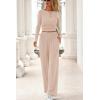 imagePRETTYGARDN Fall Outfits For Women 2025 Soft Pajamas Two Piece Lounge Sets Long Sleeve Shirts Wide Leg Pants TracksuitBeige