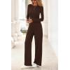 imagePRETTYGARDN Fall Outfits For Women 2025 Soft Pajamas Two Piece Lounge Sets Long Sleeve Shirts Wide Leg Pants TracksuitBrown