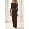 imagePRETTYGARDN Fall Outfits For Women 2025 Soft Pajamas Two Piece Lounge Sets Long Sleeve Shirts Wide Leg Pants TracksuitBrown