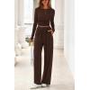 imagePRETTYGARDN Fall Outfits For Women 2025 Soft Pajamas Two Piece Lounge Sets Long Sleeve Shirts Wide Leg Pants TracksuitBrown