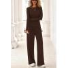 imagePRETTYGARDN Fall Outfits For Women 2025 Soft Pajamas Two Piece Lounge Sets Long Sleeve Shirts Wide Leg Pants TracksuitBrown
