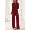 imagePRETTYGARDN Fall Outfits For Women 2025 Soft Pajamas Two Piece Lounge Sets Long Sleeve Shirts Wide Leg Pants TracksuitBurgundy
