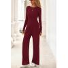 imagePRETTYGARDN Fall Outfits For Women 2025 Soft Pajamas Two Piece Lounge Sets Long Sleeve Shirts Wide Leg Pants TracksuitBurgundy