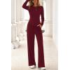 imagePRETTYGARDN Fall Outfits For Women 2025 Soft Pajamas Two Piece Lounge Sets Long Sleeve Shirts Wide Leg Pants TracksuitBurgundy