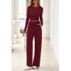 imagePRETTYGARDN Fall Outfits For Women 2025 Soft Pajamas Two Piece Lounge Sets Long Sleeve Shirts Wide Leg Pants TracksuitBurgundy