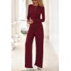 imagePRETTYGARDN Fall Outfits For Women 2025 Soft Pajamas Two Piece Lounge Sets Long Sleeve Shirts Wide Leg Pants TracksuitBurgundy