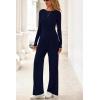 imagePRETTYGARDN Fall Outfits For Women 2025 Soft Pajamas Two Piece Lounge Sets Long Sleeve Shirts Wide Leg Pants TracksuitNavy Blue