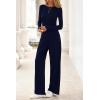 imagePRETTYGARDN Fall Outfits For Women 2025 Soft Pajamas Two Piece Lounge Sets Long Sleeve Shirts Wide Leg Pants TracksuitNavy Blue
