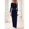 imagePRETTYGARDN Fall Outfits For Women 2025 Soft Pajamas Two Piece Lounge Sets Long Sleeve Shirts Wide Leg Pants TracksuitNavy Blue
