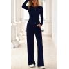 imagePRETTYGARDN Fall Outfits For Women 2025 Soft Pajamas Two Piece Lounge Sets Long Sleeve Shirts Wide Leg Pants TracksuitNavy Blue