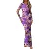 imagePRETTYGARDEN Bodycon Maxi Dress 2025 Fall Floral Long Sleeve Sexy Mesh Cocktail Wedding Guest Long DressesPurple Flower