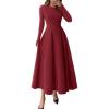 imagePRETTYGARDEN Cocktail Dresses for Women 2025 Elegant Classy Fall Long Sleeve Midi Swing A Line Flowy Modest Party DressBurgundy