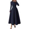 imagePRETTYGARDEN Cocktail Dresses for Women 2025 Elegant Classy Fall Long Sleeve Midi Swing A Line Flowy Modest Party DressDark Blue
