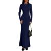 imagePRETTYGARDEN Fall Dresses for Women 2025 Long Sleeve Bodycon Mock Neck Ruched Maxi Formal Cocktail Wedding Guest DressNavy