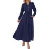 imagePRETTYGARDEN Fall Dresses for Women 2025 Long Sleeve V Neck Belted Ruffle A Line Flowy Boho Maxi Wedding Guest Dress PocketsNavy Blue