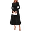 imagePRETTYGARDEN Fall Dresses for Women 2025 Long Sleeve Work Casual A Line Pleated Cocktail Church Midi Winter Sweater DressBlack