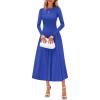 imagePRETTYGARDEN Fall Dresses for Women 2025 Long Sleeve Work Casual A Line Pleated Cocktail Church Midi Winter Sweater DressBlue