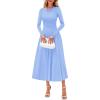 imagePRETTYGARDEN Fall Dresses for Women 2025 Long Sleeve Work Casual A Line Pleated Cocktail Church Midi Winter Sweater DressLight Blue