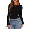 imagePRETTYGARDEN Long Sleeve Shirts for Women 2025 Fall Clothes Cute Going Out Tops Ribbed Tight Fitted Plain Basic Tee TshirtsBlack