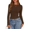 imagePRETTYGARDEN Long Sleeve Shirts for Women 2025 Fall Clothes Cute Going Out Tops Ribbed Tight Fitted Plain Basic Tee TshirtsBrown