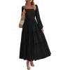 imagePRETTYGARDEN Maxi Dresses for Women 2025 Fall Casual Long Sleeve Smocked A Line Ruffle Flowy Boho Wedding Guest Dress PocketsBlack