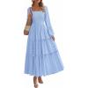 imagePRETTYGARDEN Maxi Dresses for Women 2025 Fall Casual Long Sleeve Smocked A Line Ruffle Flowy Boho Wedding Guest Dress PocketsLight Blue