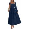 imagePRETTYGARDEN Maxi Dresses for Women 2025 Fall Casual Long Sleeve Smocked A Line Ruffle Flowy Boho Wedding Guest Dress PocketsNavy Blue