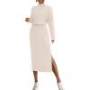 imagePRETTYGARDEN Turtle Neck Dresses for Women 2025 Fall Knit Outfits Slit Elastic Waist Long Sleeve Bodycon Midi Sweater DressApricot