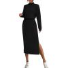 imagePRETTYGARDEN Turtle Neck Dresses for Women 2025 Fall Knit Outfits Slit Elastic Waist Long Sleeve Bodycon Midi Sweater DressBlack