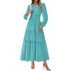 imagePRETTYGARDEN Womens 2025 Elegant Maxi Dresses Long Sleeve V Neck Flowy Pockets Casual Modest Dress Fall Fashion ClothesAqua Green