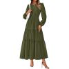 imagePRETTYGARDEN Womens 2025 Elegant Maxi Dresses Long Sleeve V Neck Flowy Pockets Casual Modest Dress Fall Fashion ClothesArmy Green