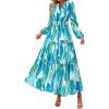 imagePRETTYGARDEN Womens 2025 Fall Boho Maxi Dresses Floral Long Sleeve V Neck Flowy Elegant Wedding Guest Dress Vacation OutfitsBlue