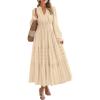 imagePRETTYGARDEN Womens 2025 Fall Wedding Guest Dresses Long Sleeve V Neck Flowy Elegant Holiday Party Maxi Dress with PocketsBeige