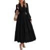 imagePRETTYGARDEN Womens 2025 Fall Wedding Guest Dresses Long Sleeve V Neck Flowy Elegant Holiday Party Maxi Dress with PocketsBlack