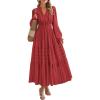 imagePRETTYGARDEN Womens 2025 Fall Wedding Guest Dresses Long Sleeve V Neck Flowy Elegant Holiday Party Maxi Dress with PocketsBrick Red