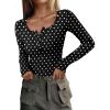 imagePRETTYGARDEN Womens 2025 Summer Fall Long Sleeve Henley T Shirts Button Ribbed Knit Slim Fit Casual Basic Tops Blouse01 Small Polka Dot Black