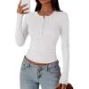 imagePRETTYGARDEN Womens Casual Long Sleeve Tops 2025 Fall Crew Neck Fitted Henley Shirts Basic Tee Blouse Knit Going Out OutfitsWhite