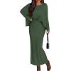 imagePRETTYGARDEN Womens Fall 2025 Two Piece Matching Skirt Sets Long Sleeve Tops Maxi Long Slit Bodycon Skirts Vacation OutfitsArmy Green