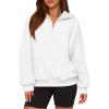 imagePRETTYGARDEN Womens Hoodies Cropped Fleece Sweatshirts 2025 Fall Fashion Quarter Zip Pullover Long Sleeve Tops Winter ClothesWhite