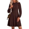 imagePRETTYGARDEN Womens Long Sleeve Mini Dress 2025 Fall Trendy Crewneck Ribbed Knit Soft A Line Flowy Summer Formal DressesBrown