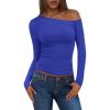 imagePRETTYGARDEN Womens Off Shoulder Long Sleeve Shirts 2025 Fall Ruched Fitted Asymmetrical Going Out Tops Trendy Y2K ClothesRoyal Blue