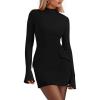 imagePRETTYGARDEN Womens Short Formal Dresses 2025 Fall Long Sleeve Mock Neck Elegant Cocktail Party Club Bodycon Mini DressBlack