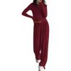 imagePRETTYGARDN Fall Outfits For Women 2025 Soft Pajamas Two Piece Lounge Sets Long Sleeve Shirts Wide Leg Pants TracksuitBurgundy