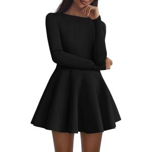 imagePRETTYGARDEN Cocktail Dresses for Women Elegant Classy 2025 Fall A Line Long Sleeve Homecoming Graduation Party Mini DressBlack