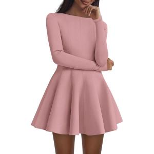 imagePRETTYGARDEN Cocktail Dresses for Women Elegant Classy 2025 Fall A Line Long Sleeve Homecoming Graduation Party Mini DressPink