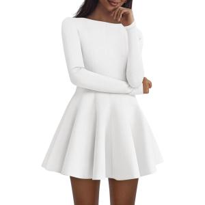 imagePRETTYGARDEN Cocktail Dresses for Women Elegant Classy 2025 Fall A Line Long Sleeve Homecoming Graduation Party Mini DressWhite